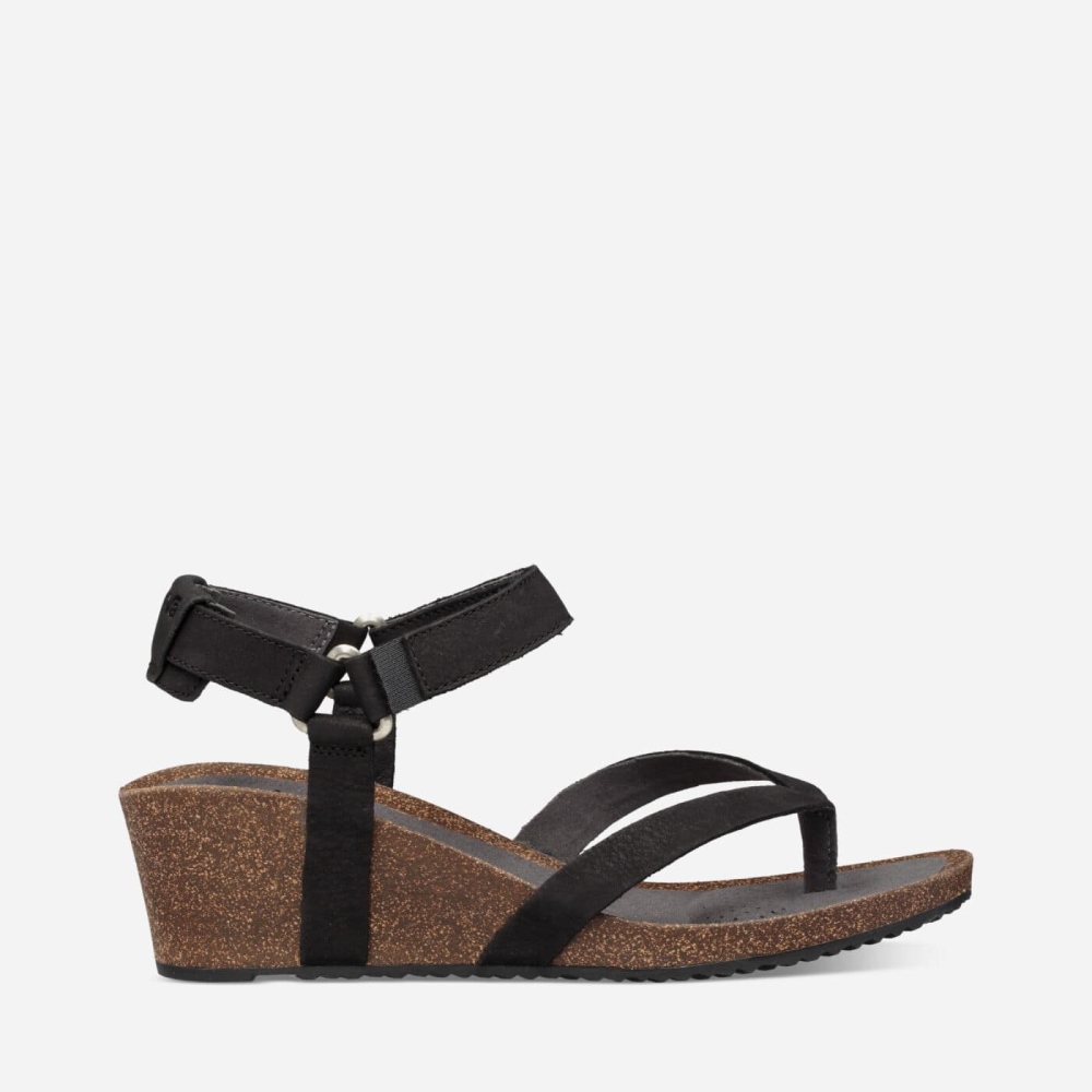 Black Women\'s Teva Mahonia Wedge Sandals | 160-HKEITL