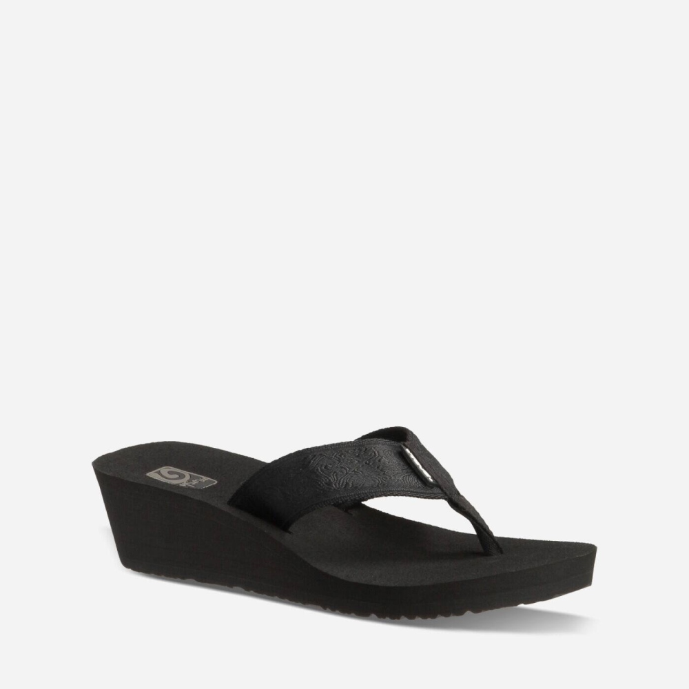 Black Women's Teva Mush Mandalyn Wedge 2 Flip Flops | 720-KREACY