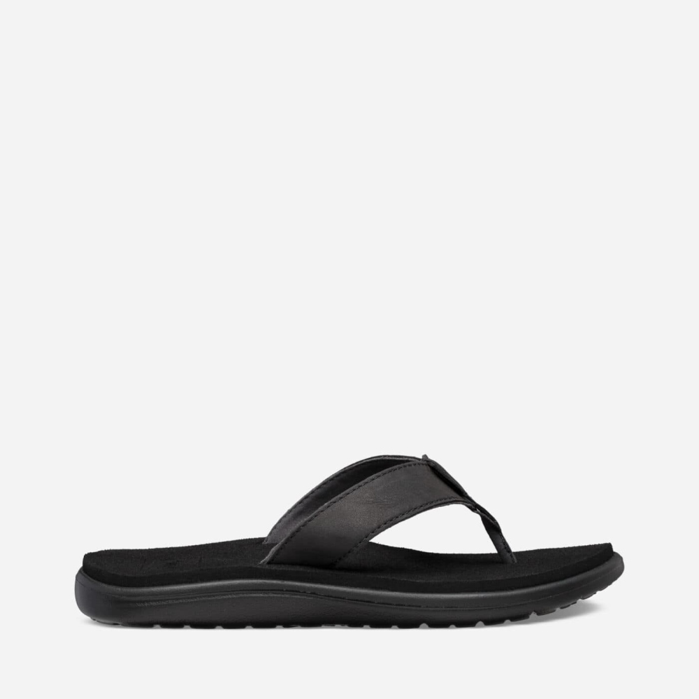 Black Women\'s Teva Voya Leather Flip Flops | 652-AKSORH