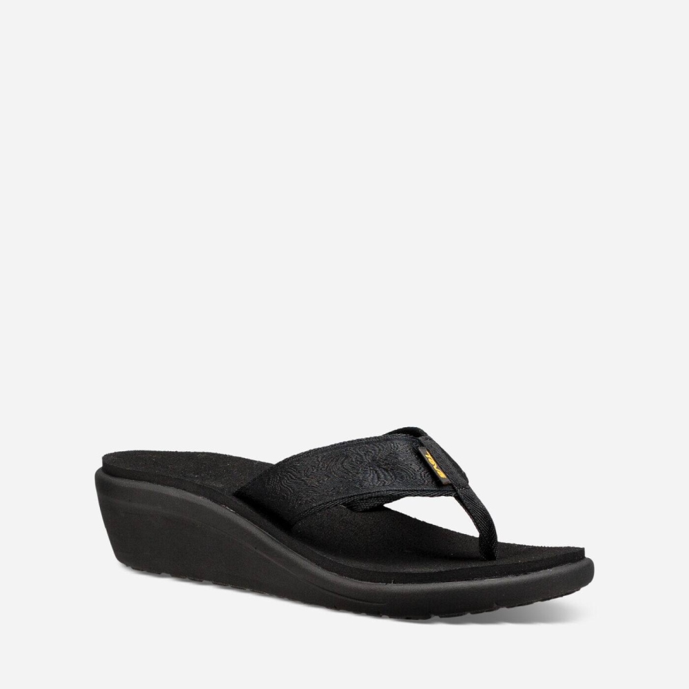 Black Women's Teva Voya Wedge Flip Flops | 769-PQJGKR