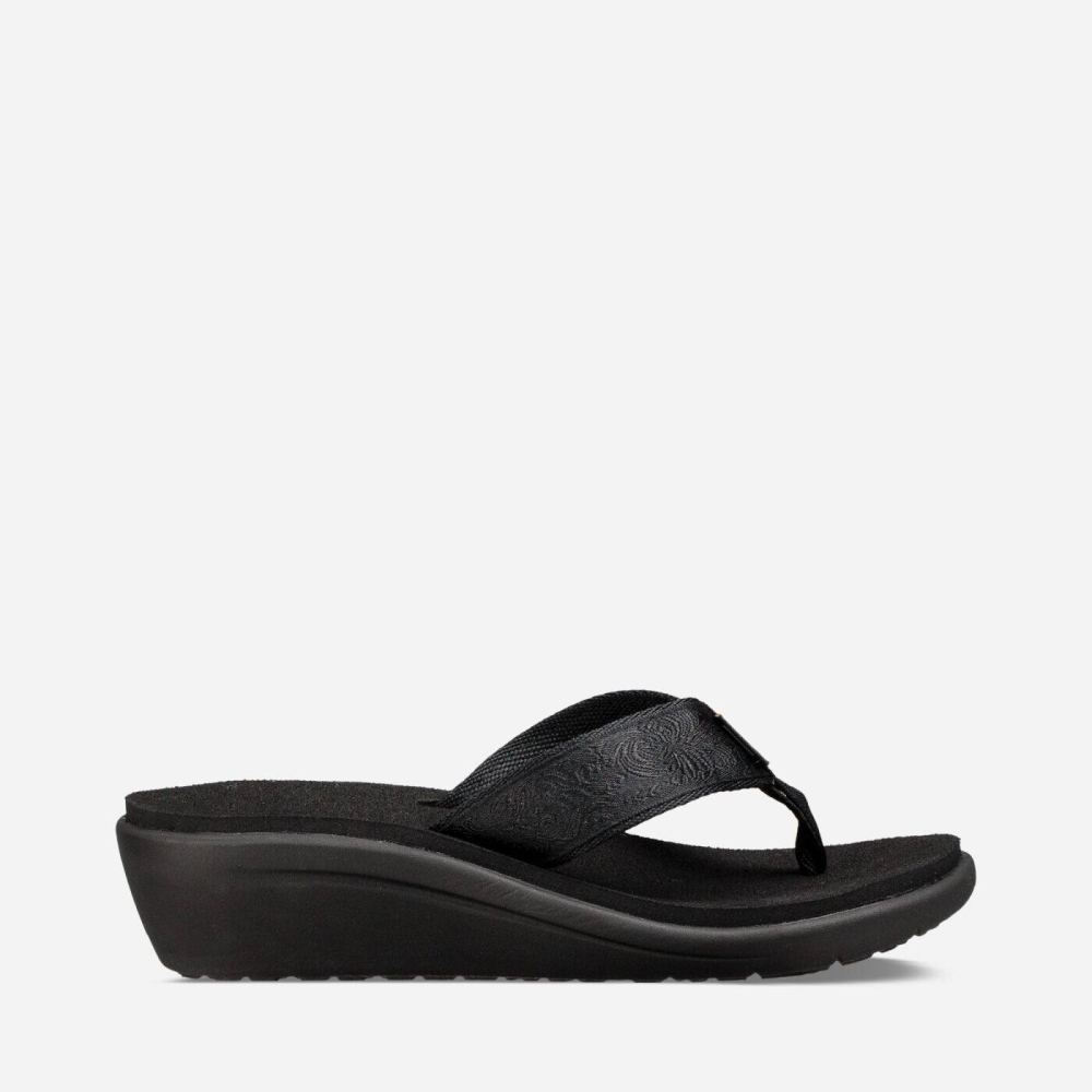 Black Women\'s Teva Voya Wedge Flip Flops | 769-PQJGKR