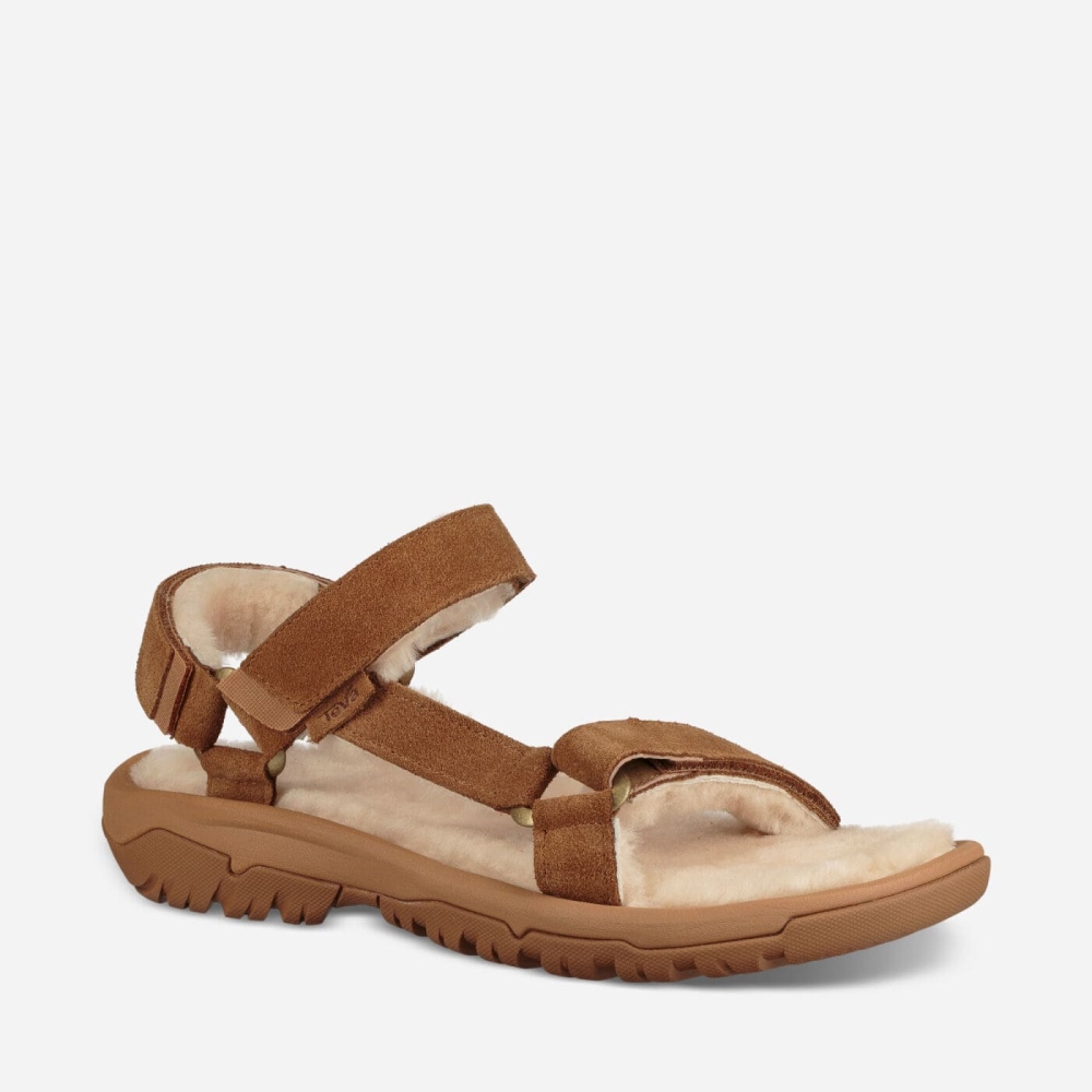 Brown Men's Teva Hurricane Shearling Sandals | 645-TSOAUH