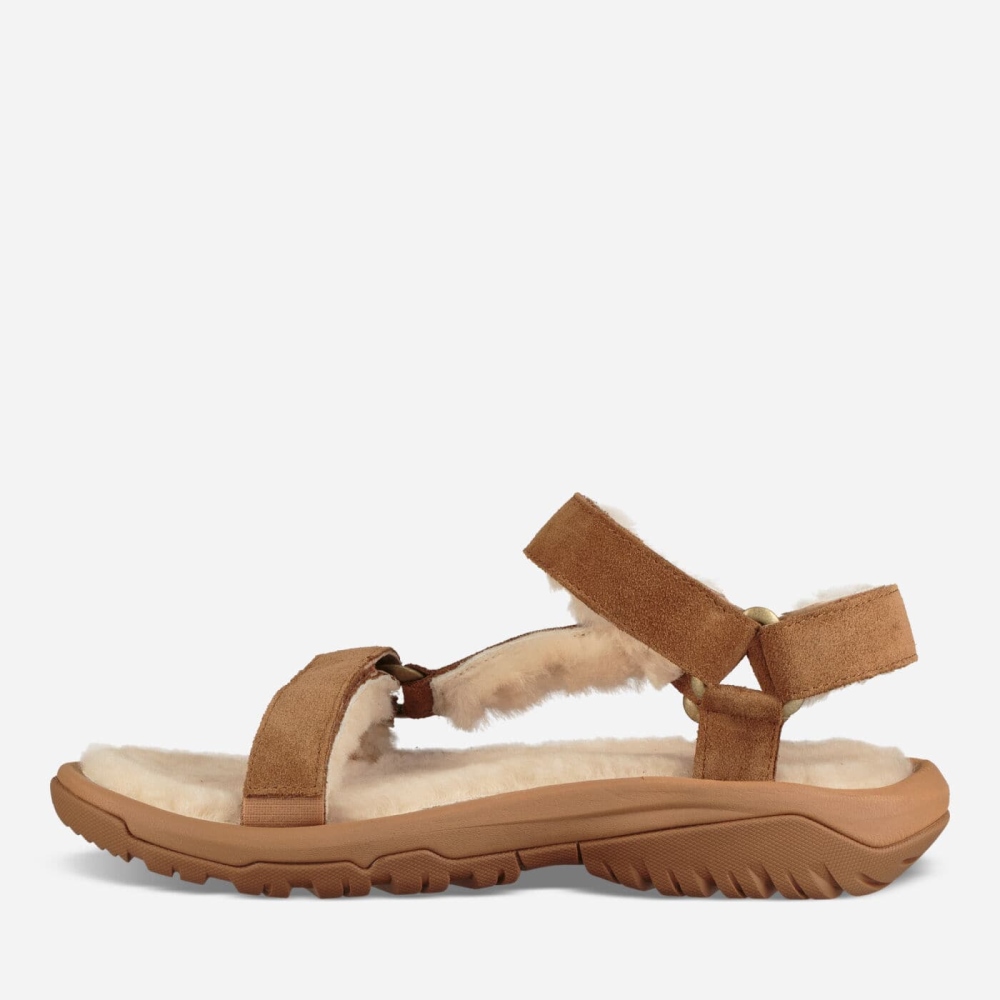 Brown Men's Teva Hurricane Shearling Sandals | 645-TSOAUH