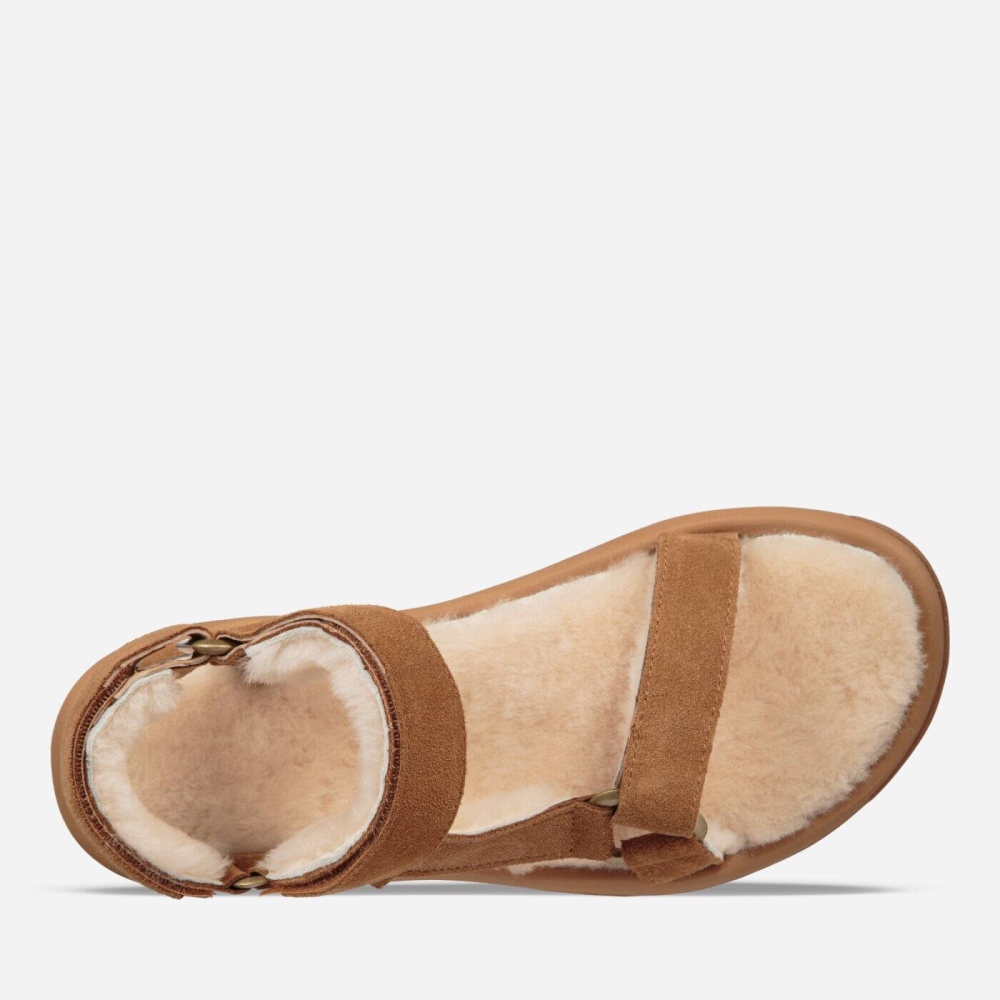 Brown Men's Teva Hurricane Shearling Sandals | 645-TSOAUH