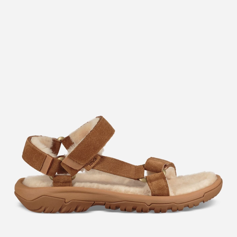 Brown Men\'s Teva Hurricane Shearling Sandals | 645-TSOAUH