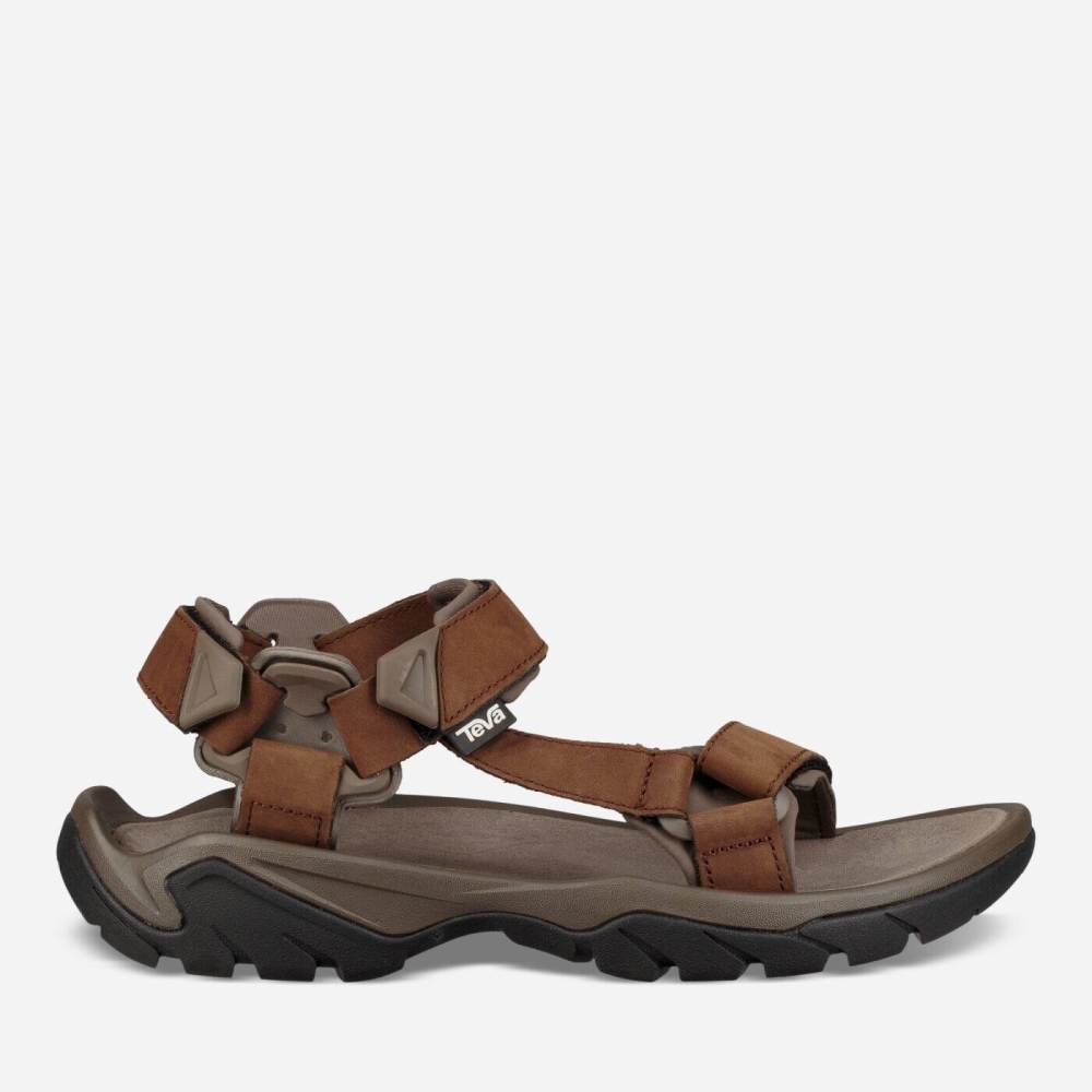 Brown Men\'s Teva Terra Fi 5 Universal Leather Sandals | 172-NUZLBX