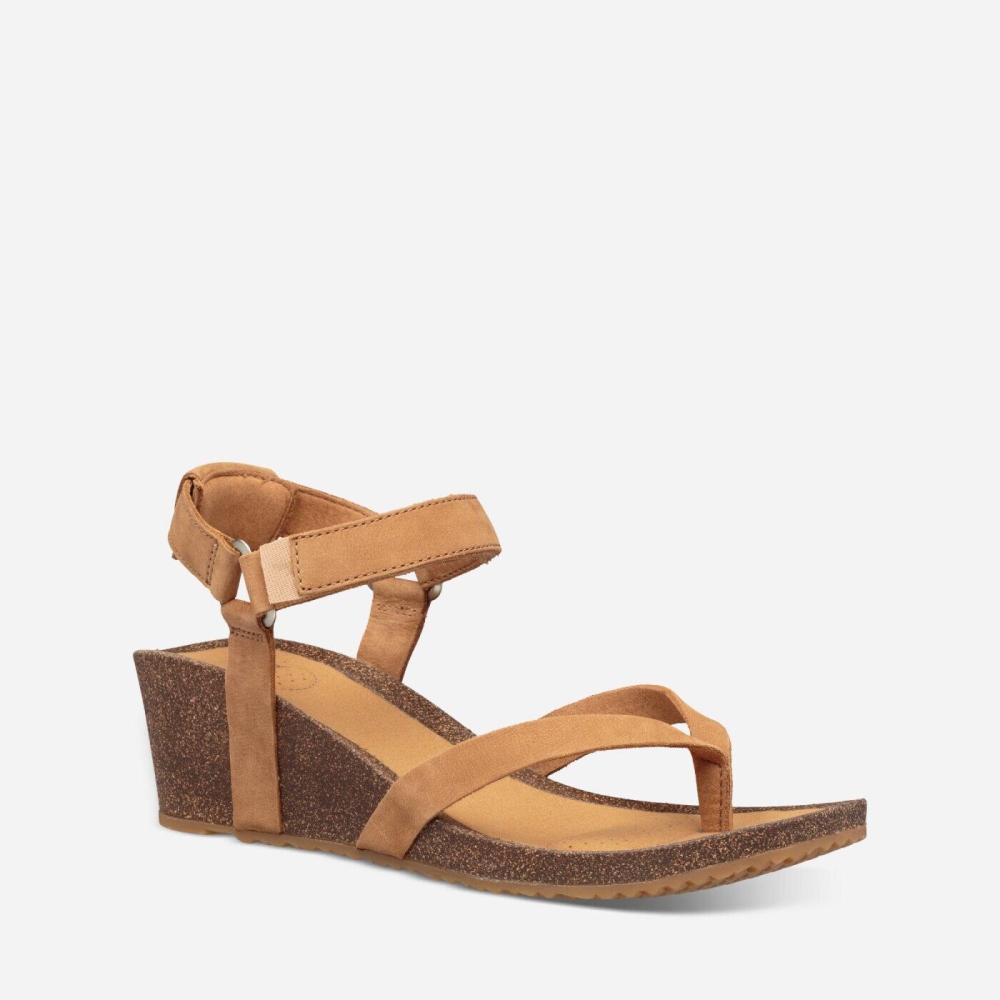 Brown Women's Teva Mahonia Wedge Thong Flip Flops | 931-ICABEP