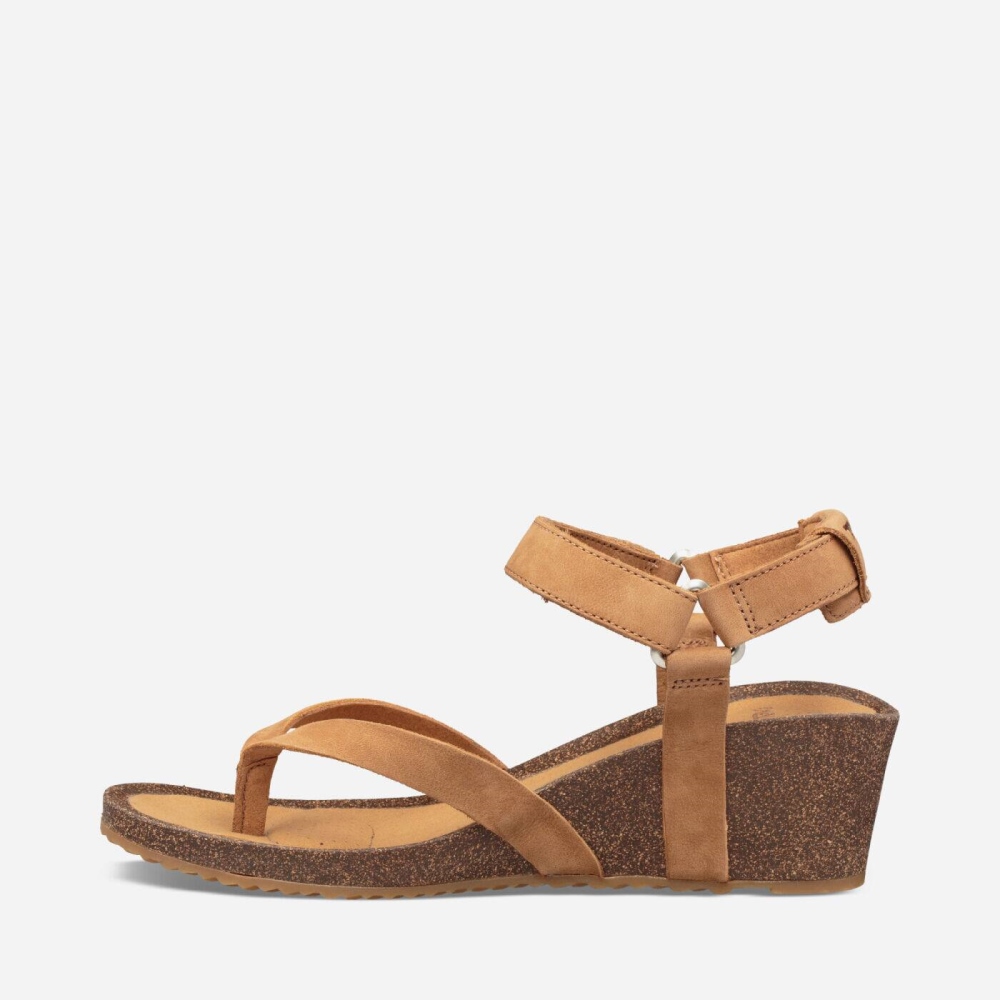 Brown Women's Teva Mahonia Wedge Thong Flip Flops | 931-ICABEP