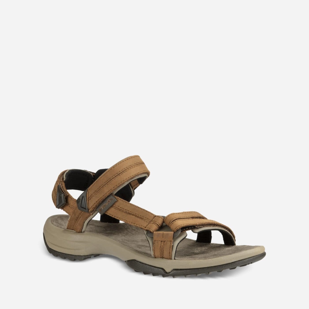 Brown Women's Teva Terra Fi Lite Leather Hiking Sandals | 523-UYXCPT