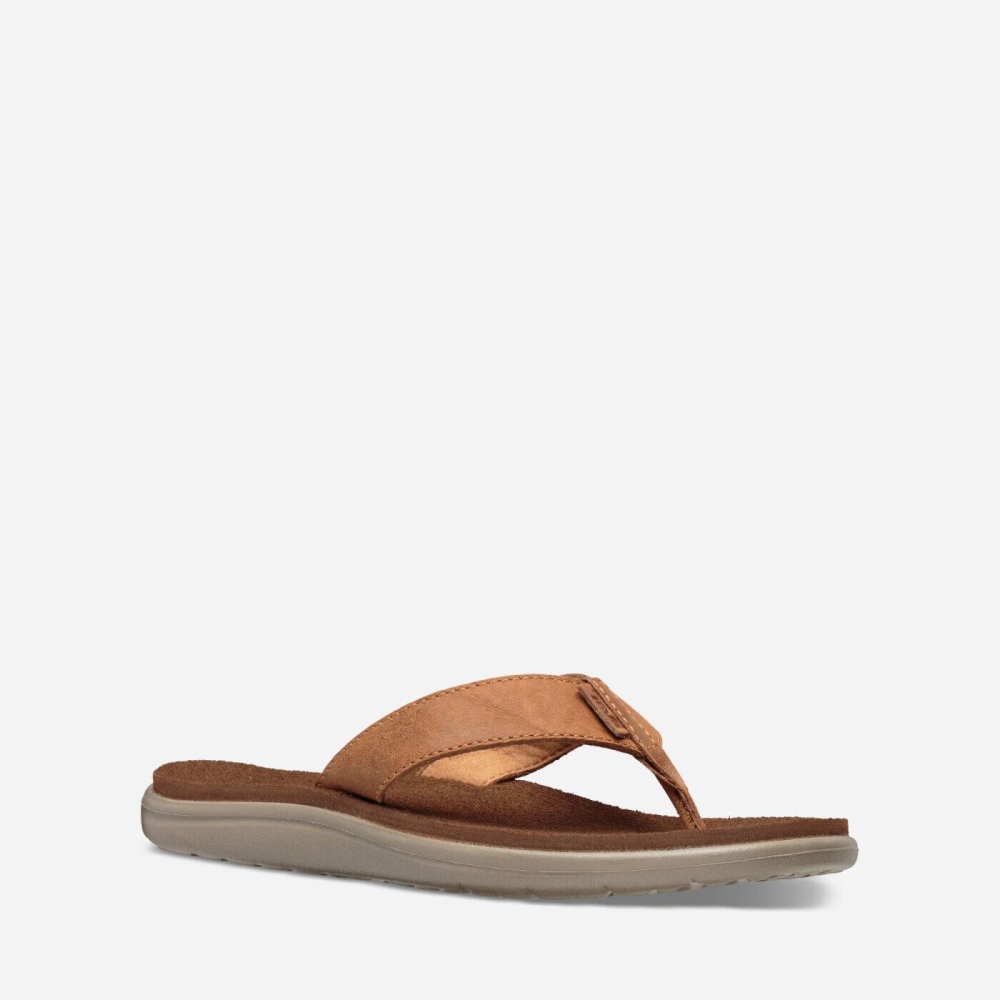 Brown Women's Teva Voya Leather Flip Flops | 796-OJKRIY