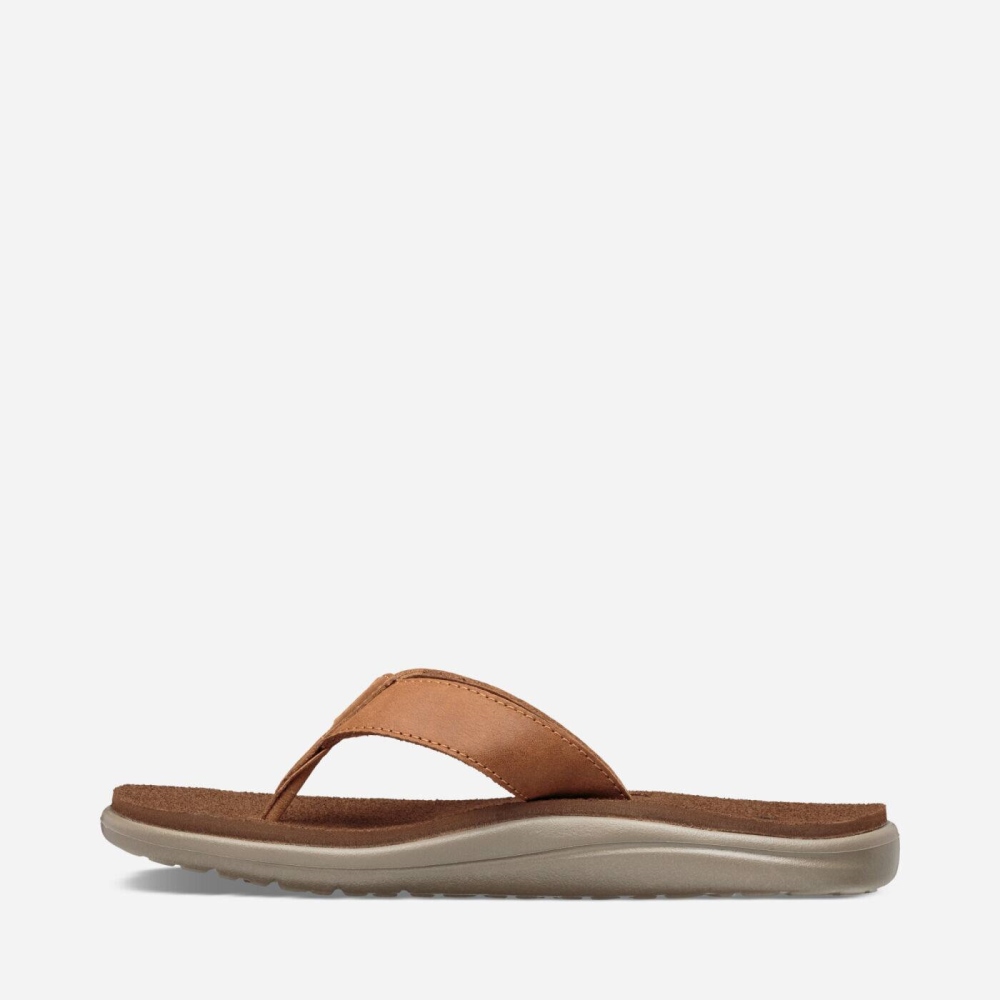 Brown Women's Teva Voya Leather Flip Flops | 796-OJKRIY