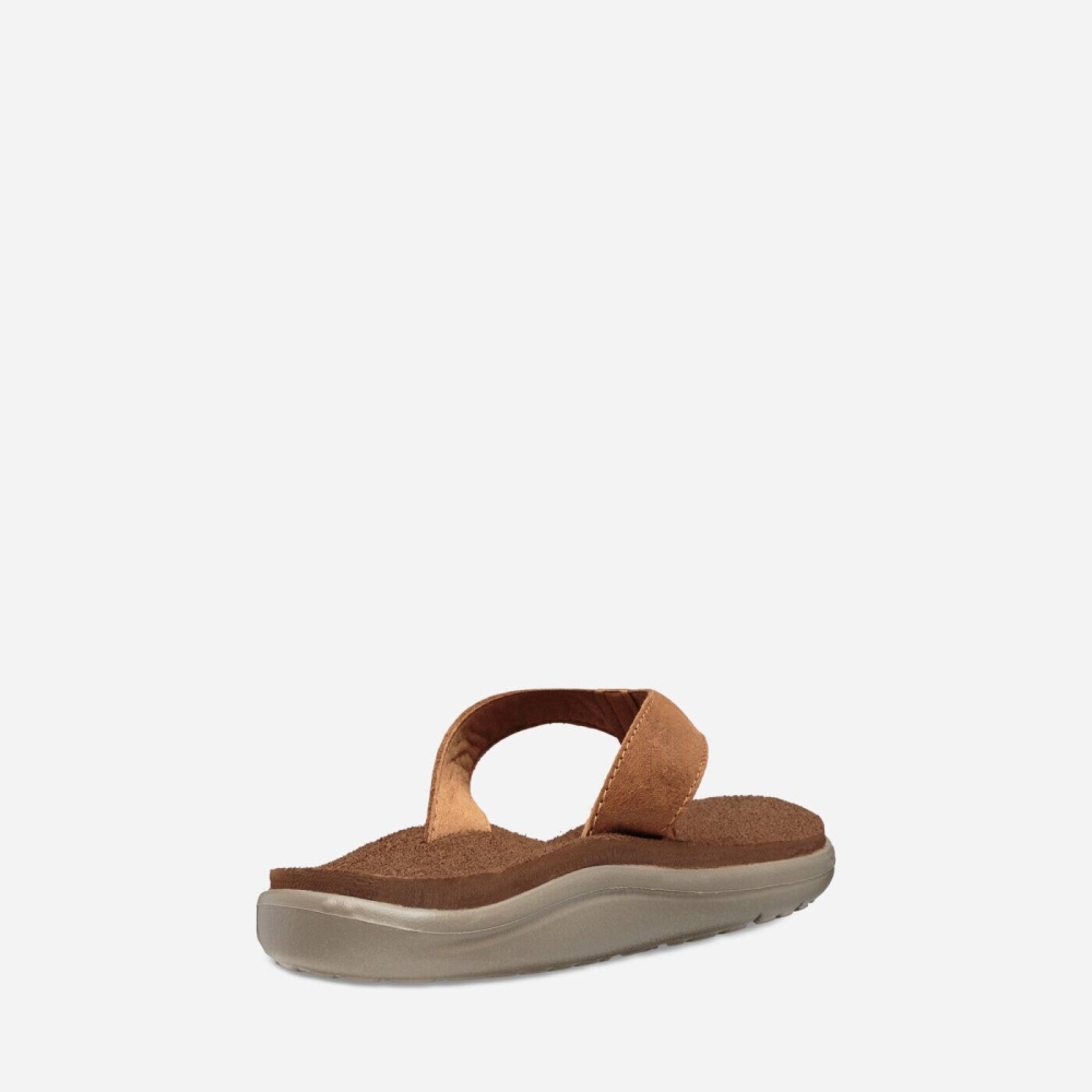 Brown Women's Teva Voya Leather Flip Flops | 796-OJKRIY