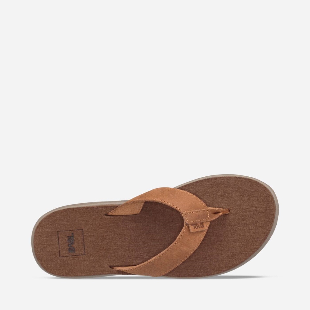 Brown Women's Teva Voya Leather Flip Flops | 796-OJKRIY