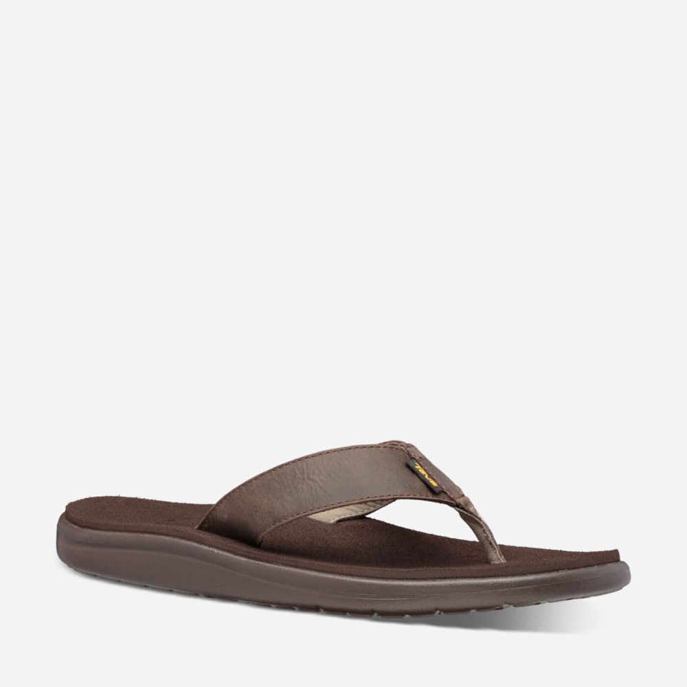 Chocolate Men's Teva Voya Leather Flip Flops | 914-EIHTUY