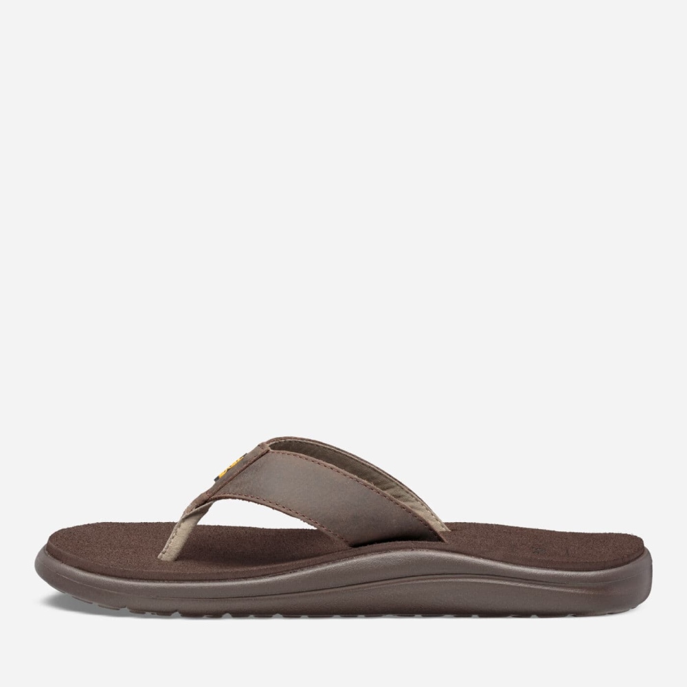 Chocolate Men's Teva Voya Leather Flip Flops | 914-EIHTUY