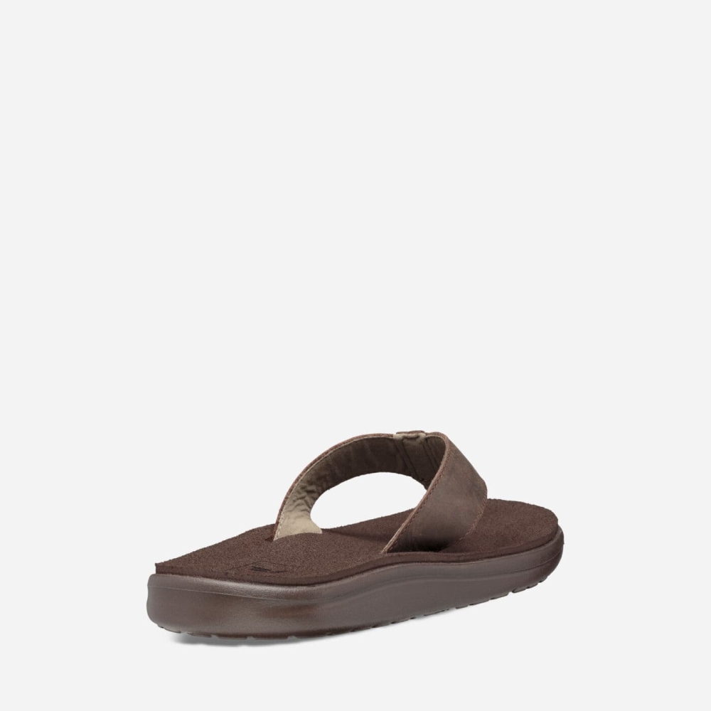 Chocolate Men's Teva Voya Leather Flip Flops | 914-EIHTUY