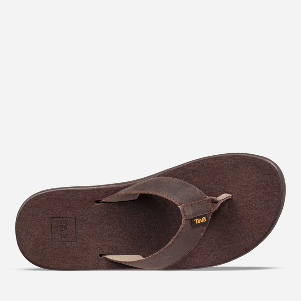 Chocolate Men's Teva Voya Leather Flip Flops | 914-EIHTUY