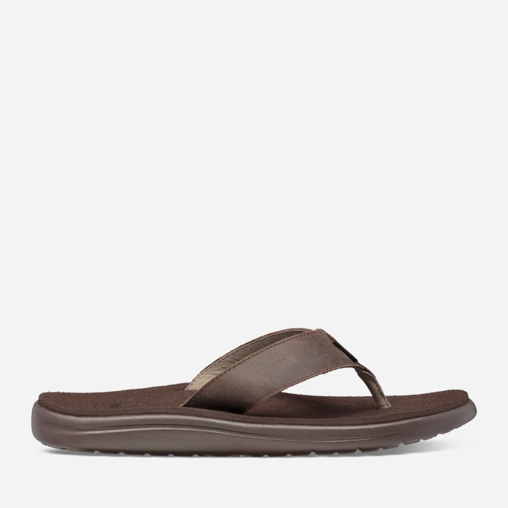 Chocolate Men\'s Teva Voya Leather Flip Flops | 914-EIHTUY