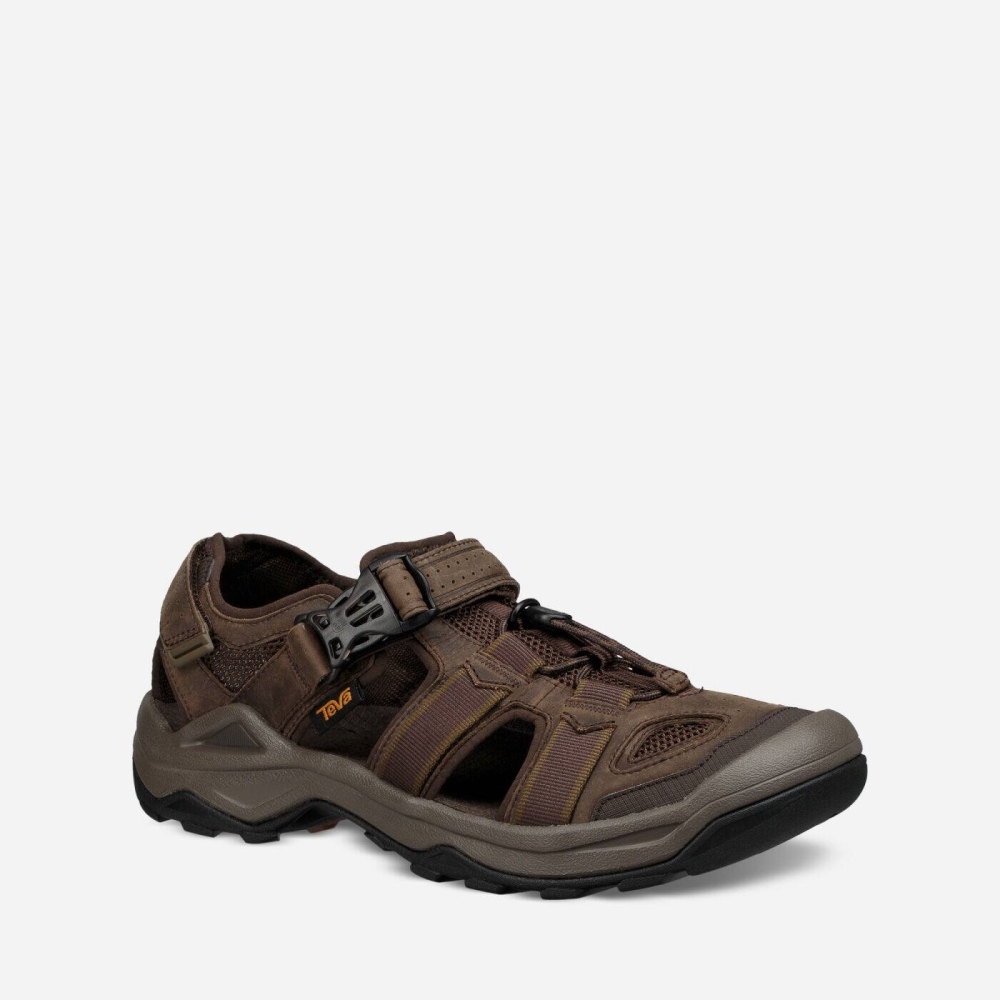 Coffee Men's Teva Omnium 2 Leather Hiking Sandals | 623-XNTOVG