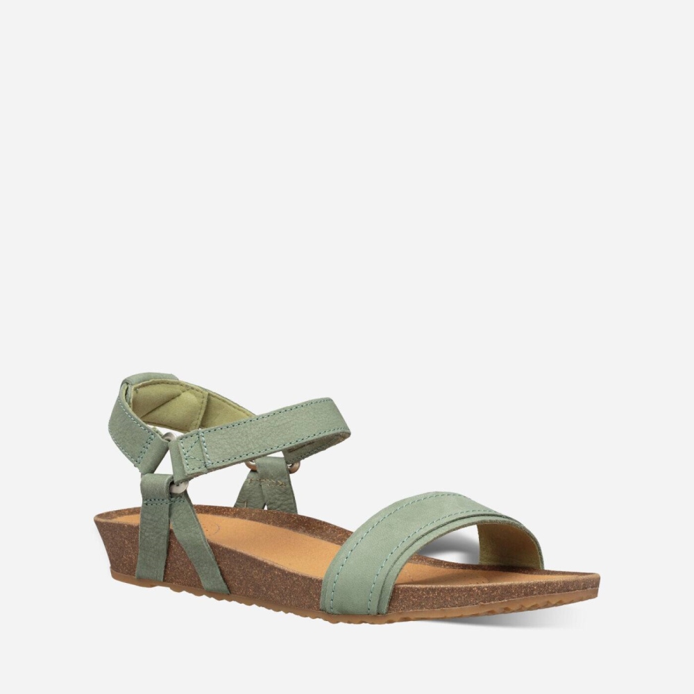 Green Women's Teva Mahonia Stitch Heel Sandals | 479-ZJWRIY