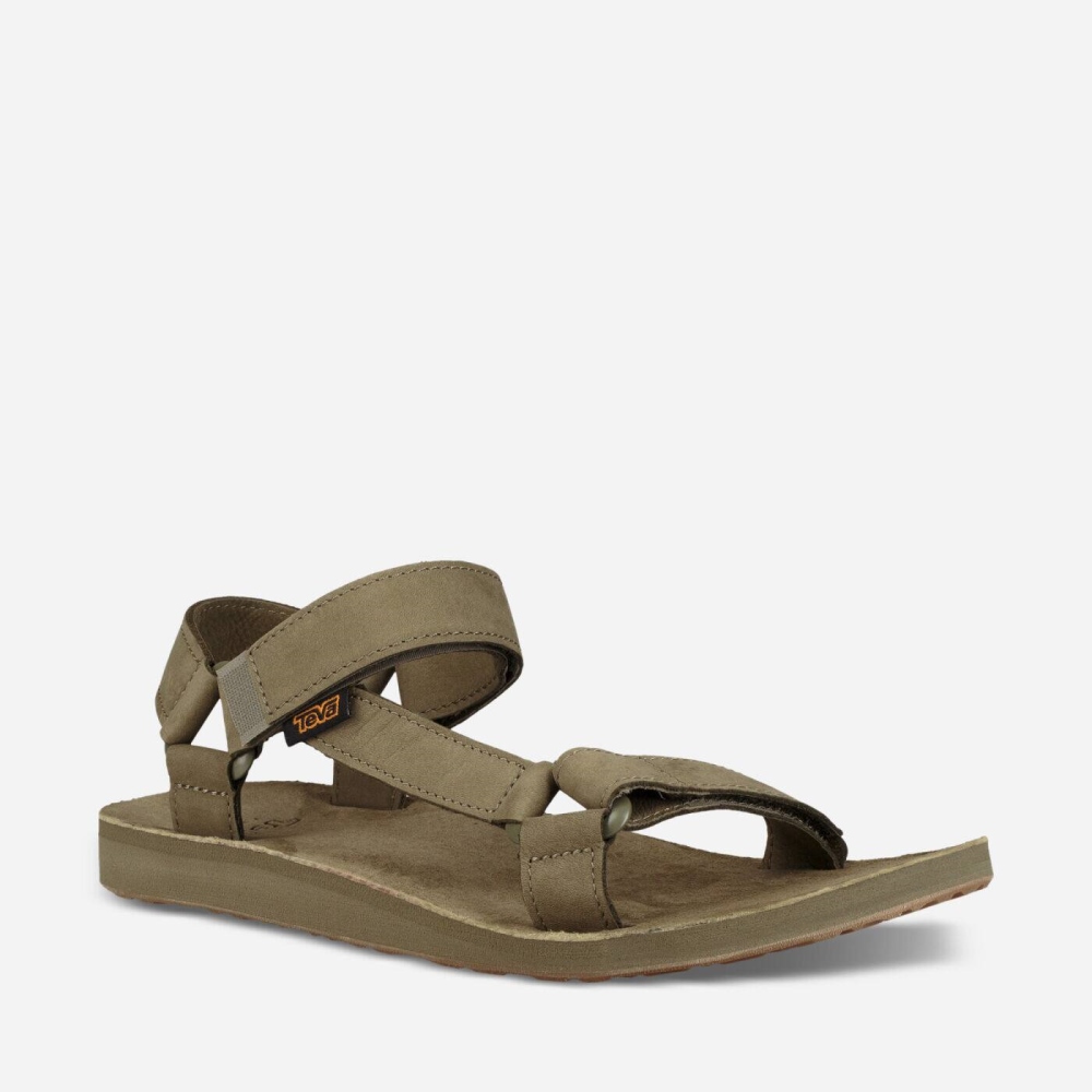 Olive Men's Teva Original Universal Leather Sandals | 541-VJADLK