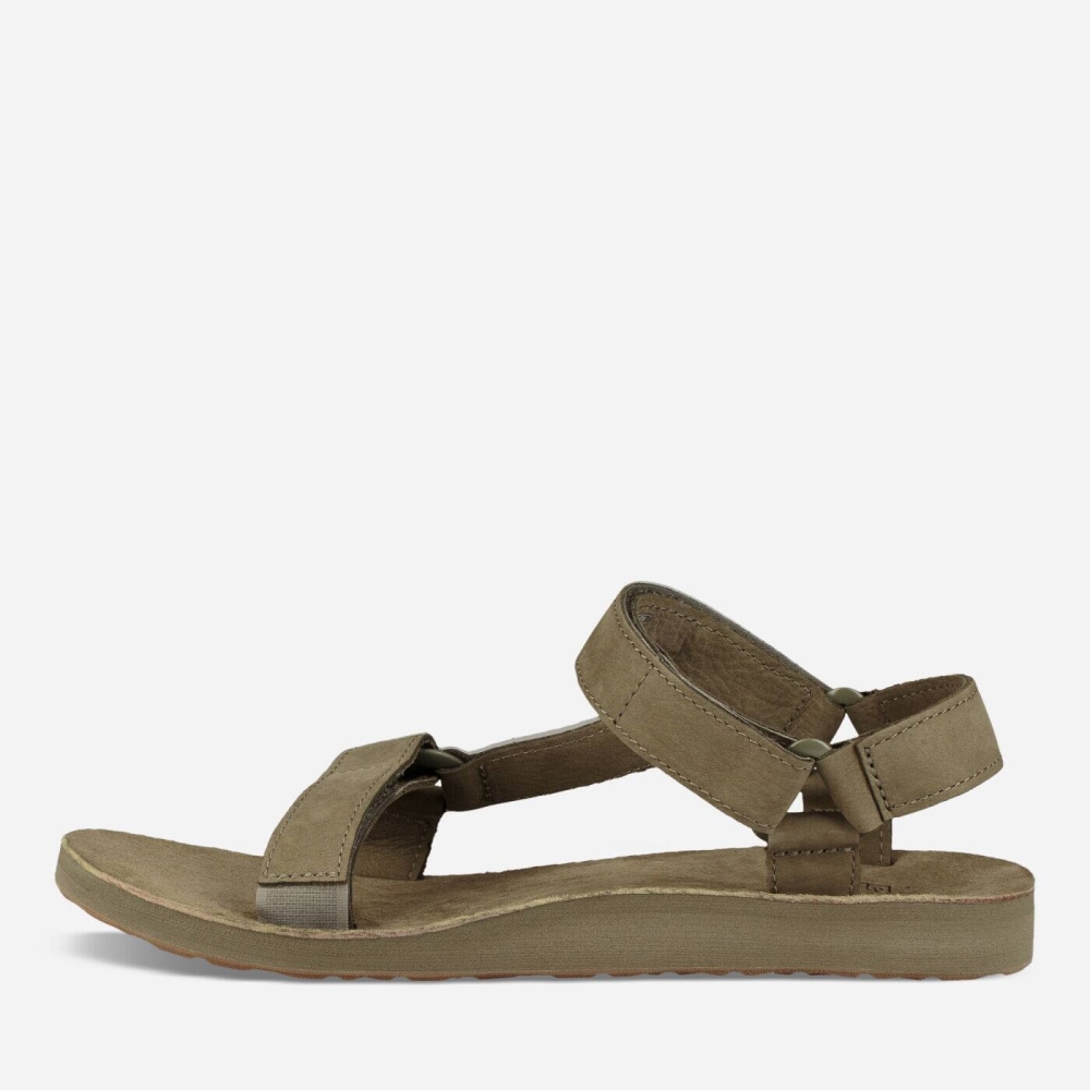 Olive Men's Teva Original Universal Leather Sandals | 541-VJADLK