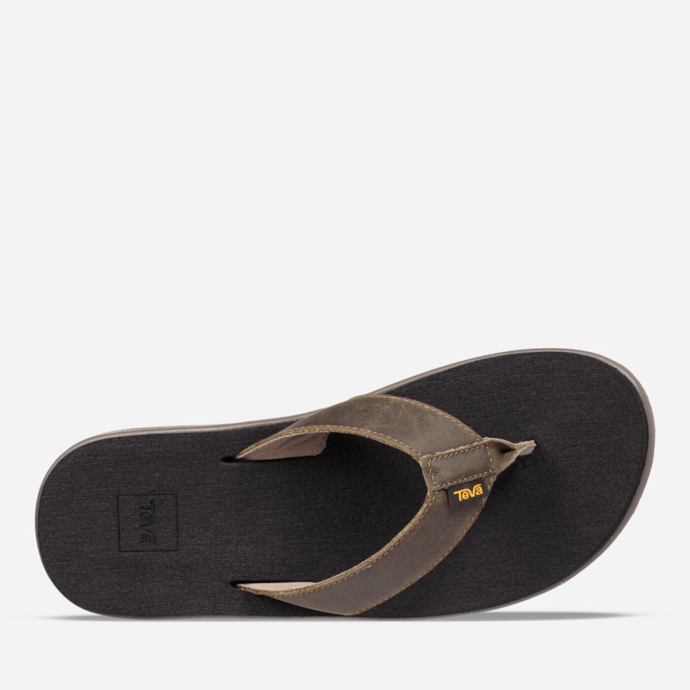 Olive Men's Teva Voya Flip Leather Sandals | 362-ZFWKEV