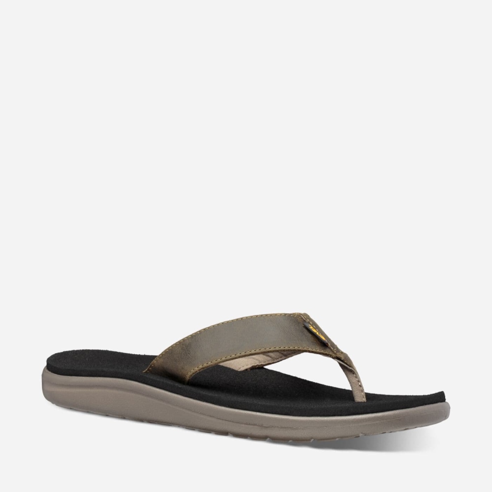 Olive Men's Teva Voya Leather Flip Flops | 965-IMUJQR