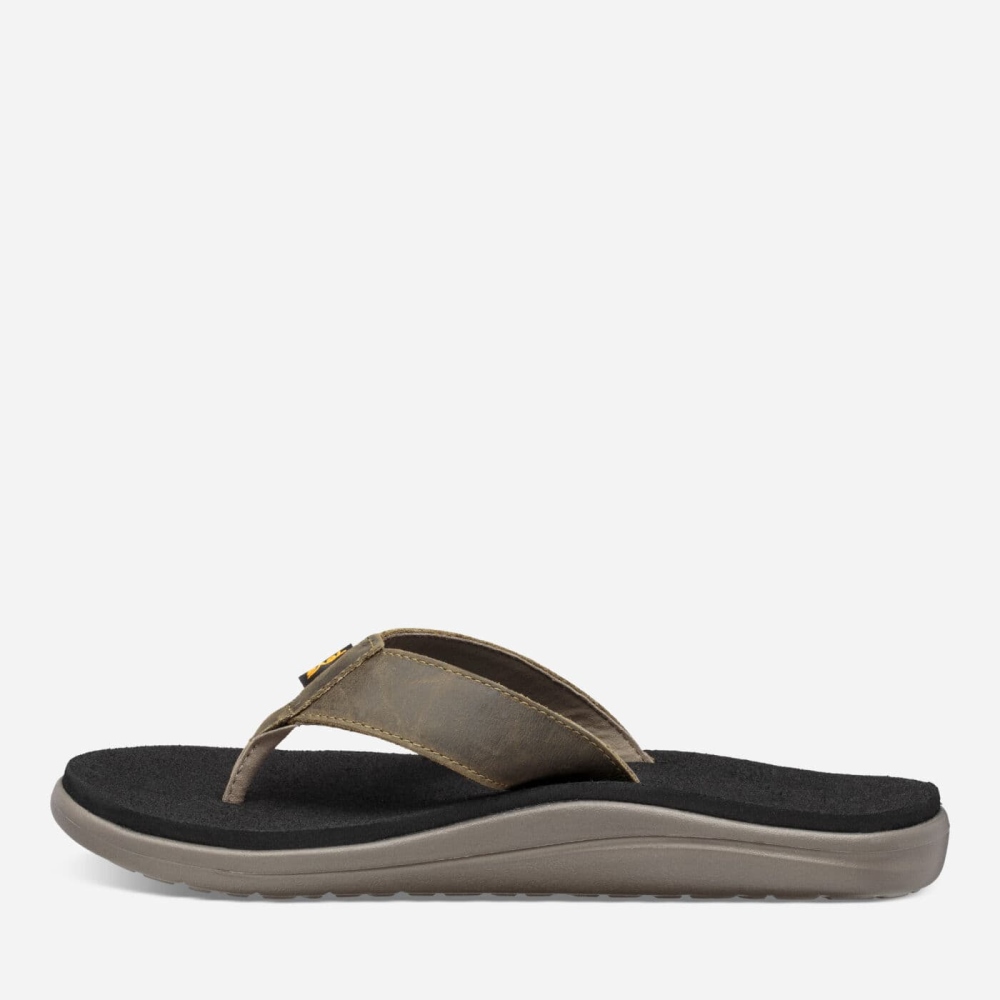 Olive Men's Teva Voya Leather Flip Flops | 965-IMUJQR