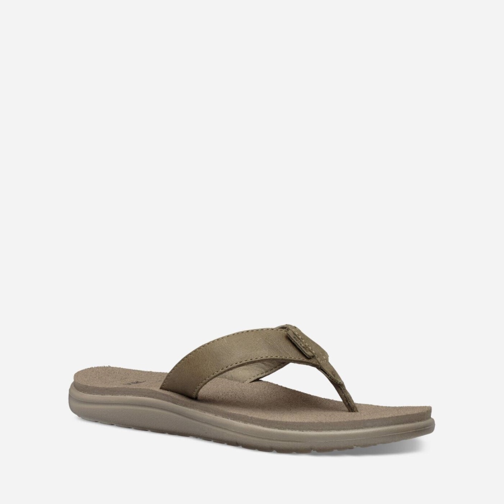 Olive Women's Teva Voya Leather Flip Flops | 247-CSNGVH