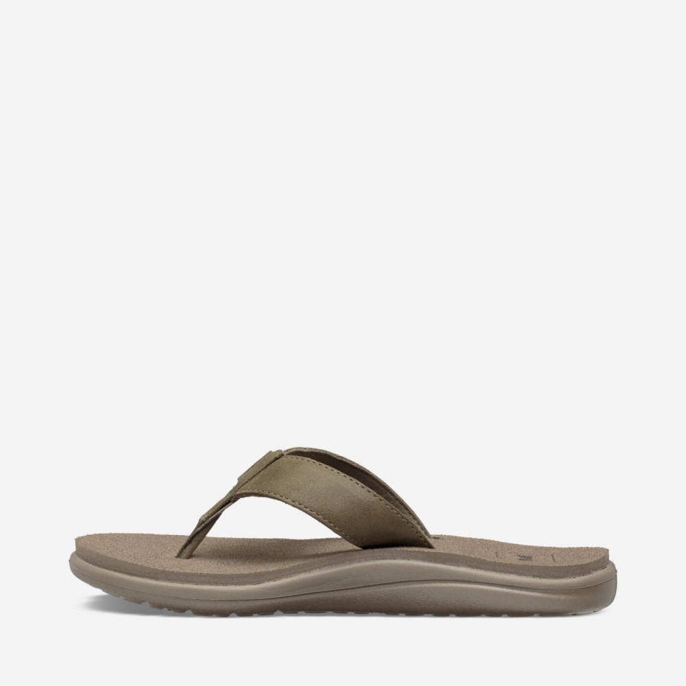 Olive Women's Teva Voya Leather Flip Flops | 247-CSNGVH