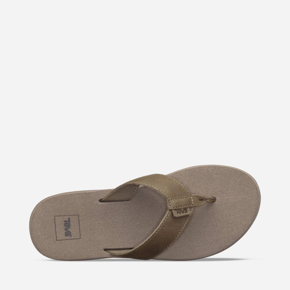 Olive Women's Teva Voya Leather Flip Flops | 247-CSNGVH