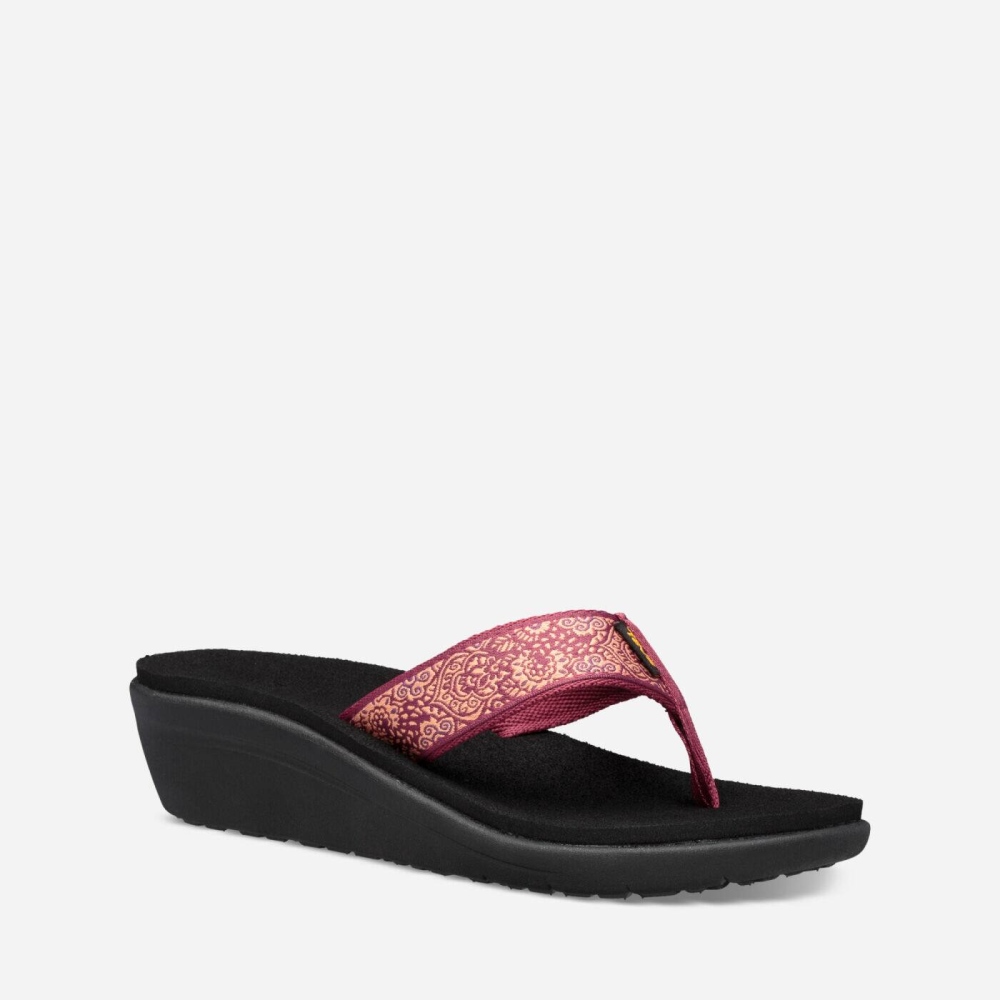 Red Black Women's Teva Voya Wedge Sandals | 143-GZNYDV