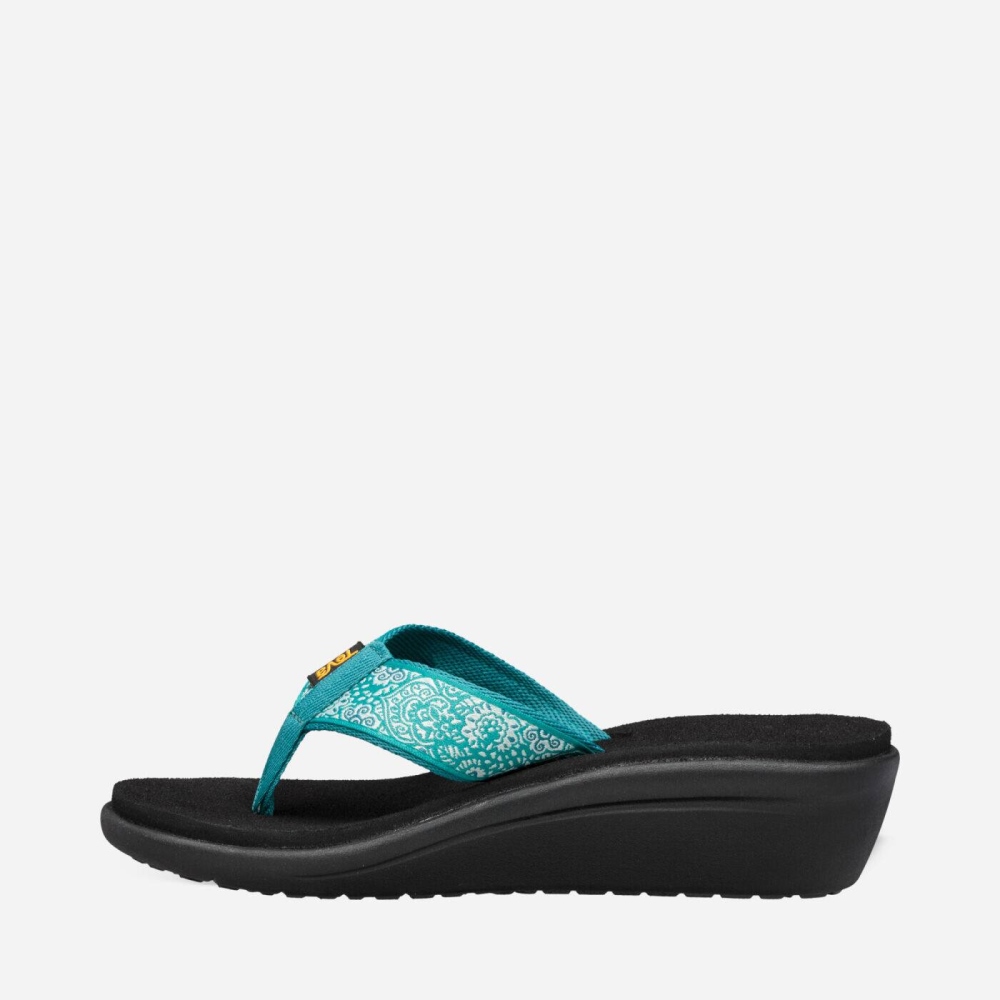 Turquoise Black Women's Teva Voya Wedge Flip Flops | 016-RYMIWC