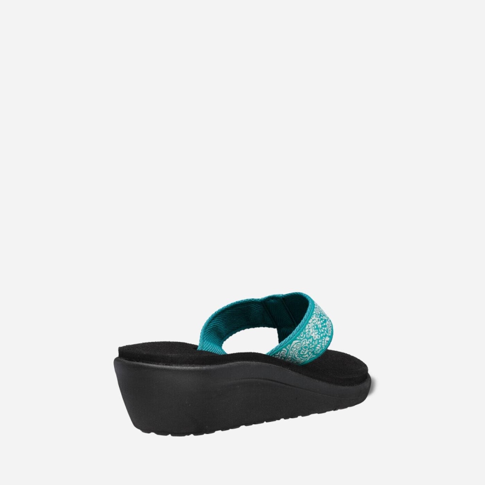 Turquoise Black Women's Teva Voya Wedge Flip Flops | 016-RYMIWC