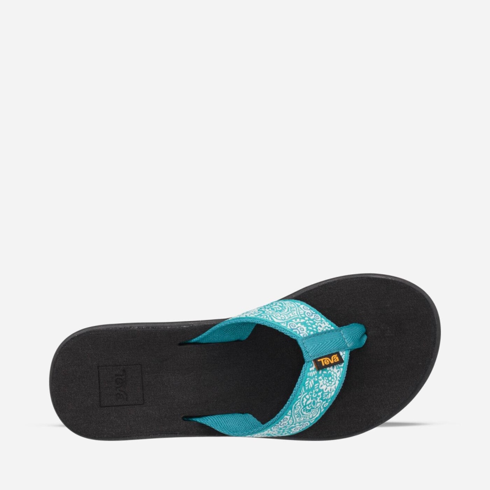 Turquoise Black Women's Teva Voya Wedge Flip Flops | 016-RYMIWC