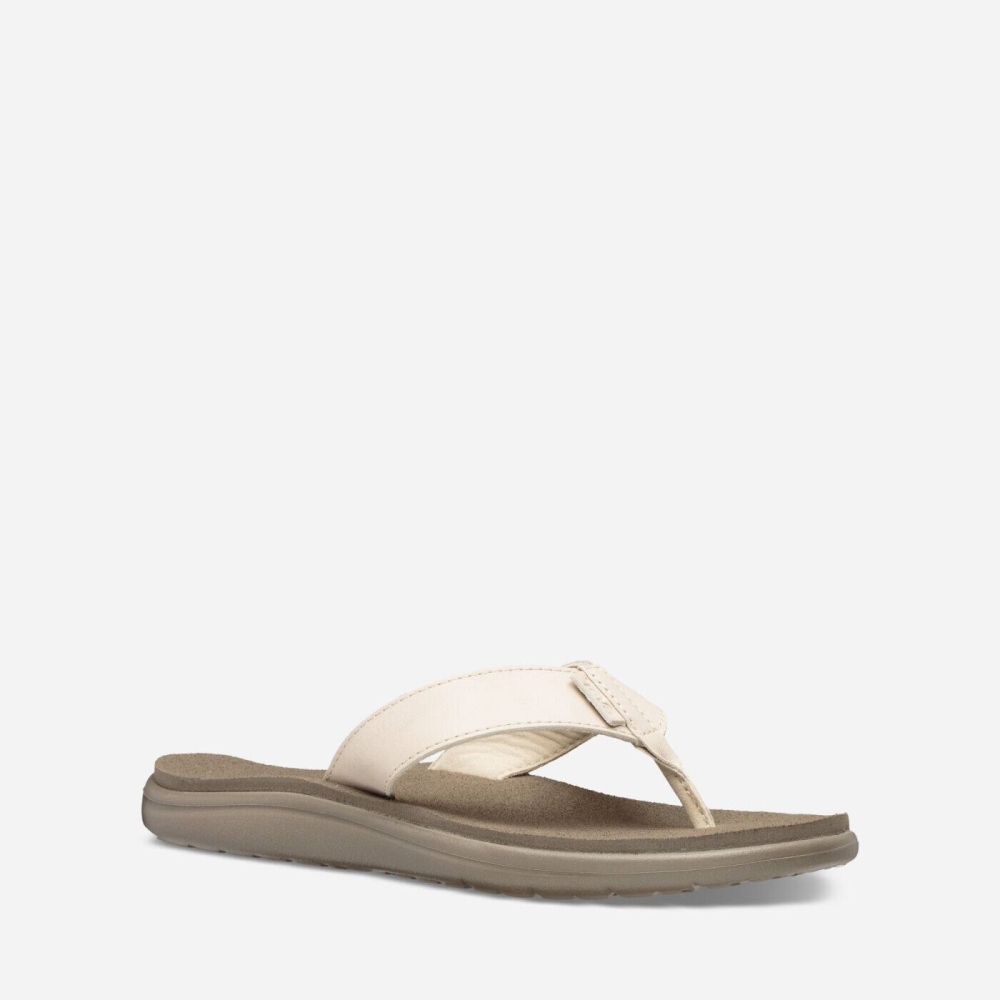 White Women's Teva Voya Leather Flip Flops | 394-IYLUNO