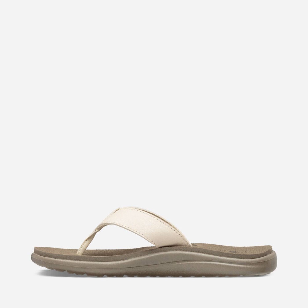 White Women's Teva Voya Leather Flip Flops | 394-IYLUNO