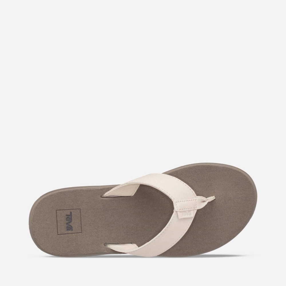 White Women's Teva Voya Leather Flip Flops | 394-IYLUNO