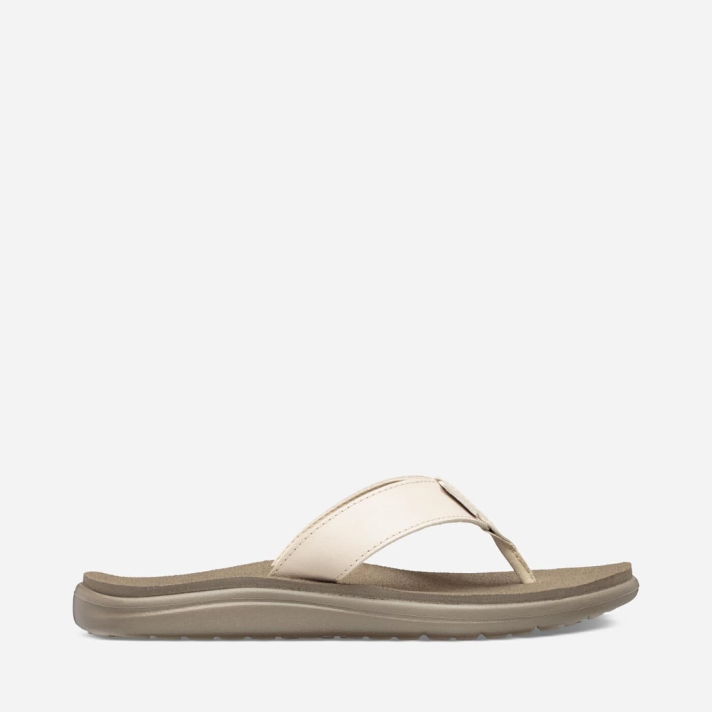 White Women\'s Teva Voya Leather Flip Flops | 394-IYLUNO