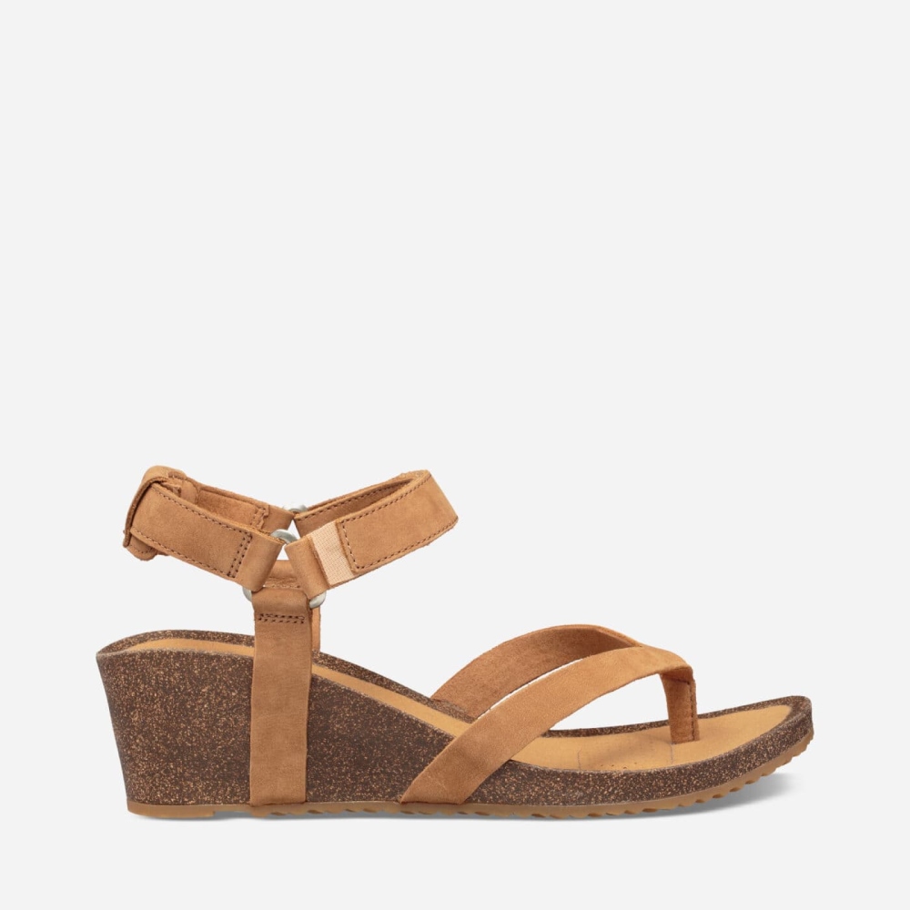 Brown Women's Teva Mahonia Wedge Thong Flip Flops | 931-ICABEP