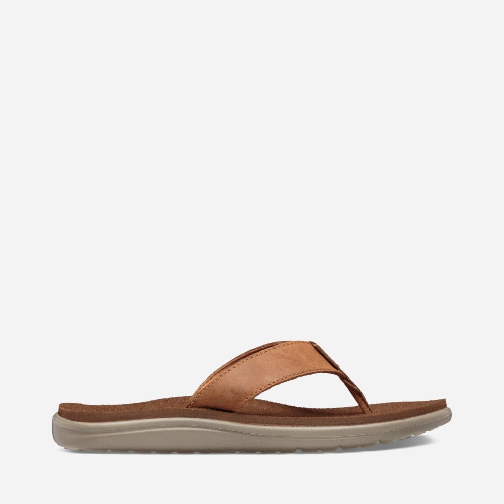 Brown Women's Teva Voya Leather Flip Flops | 796-OJKRIY