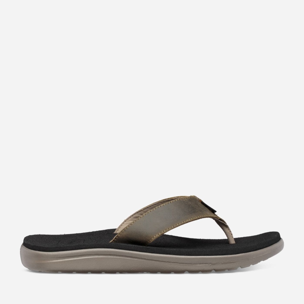 Olive Men's Teva Voya Leather Flip Flops | 965-IMUJQR