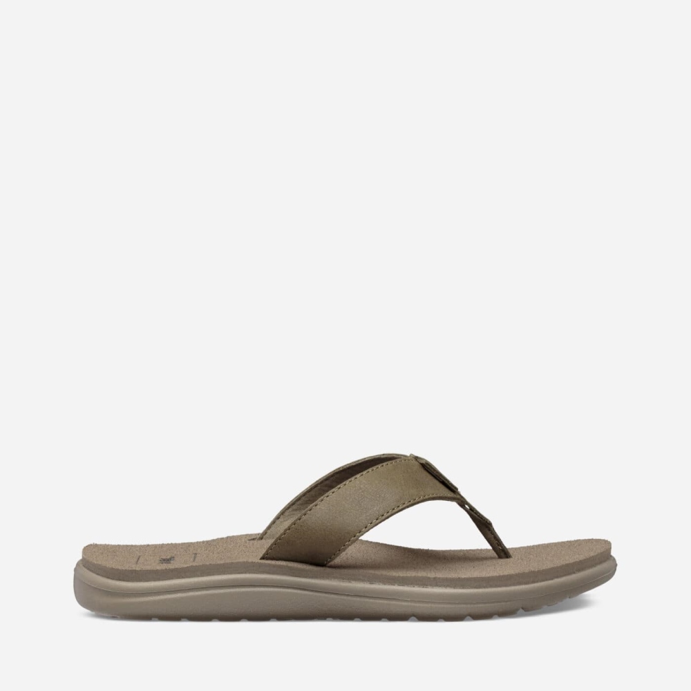 Olive Women's Teva Voya Leather Flip Flops | 247-CSNGVH