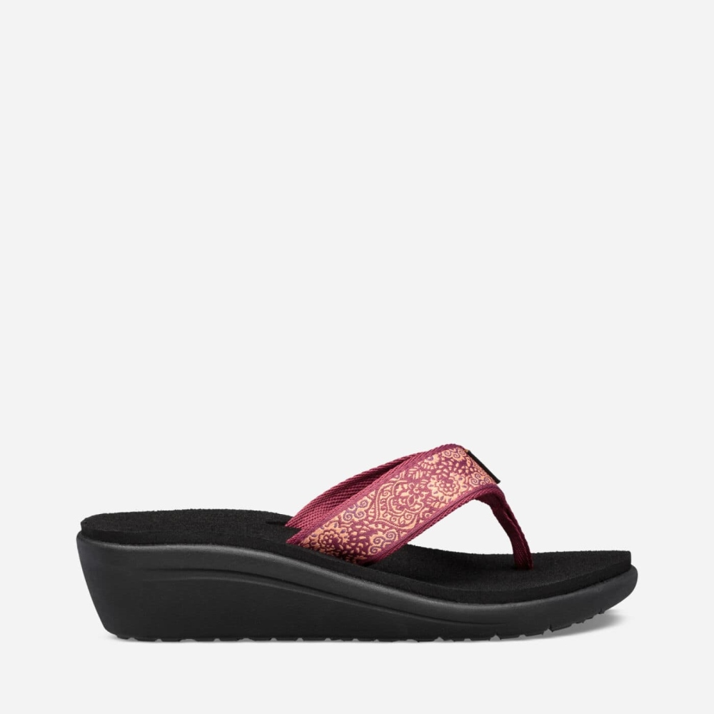 Red Black Women's Teva Voya Wedge Flip Flops | 864-INYLMF